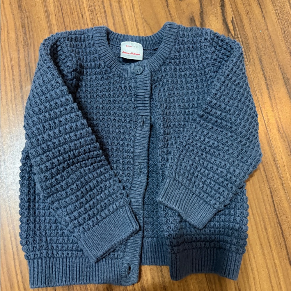 Hanna Andersson Textured Knit Kids Cardigan - Navy sweater , 2T
